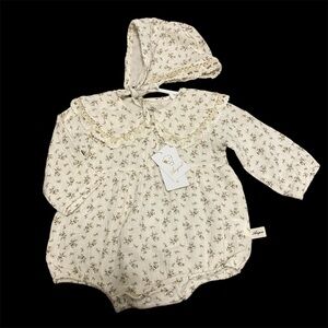 Floral Baby Romper with bonnet boutique 6-9 months